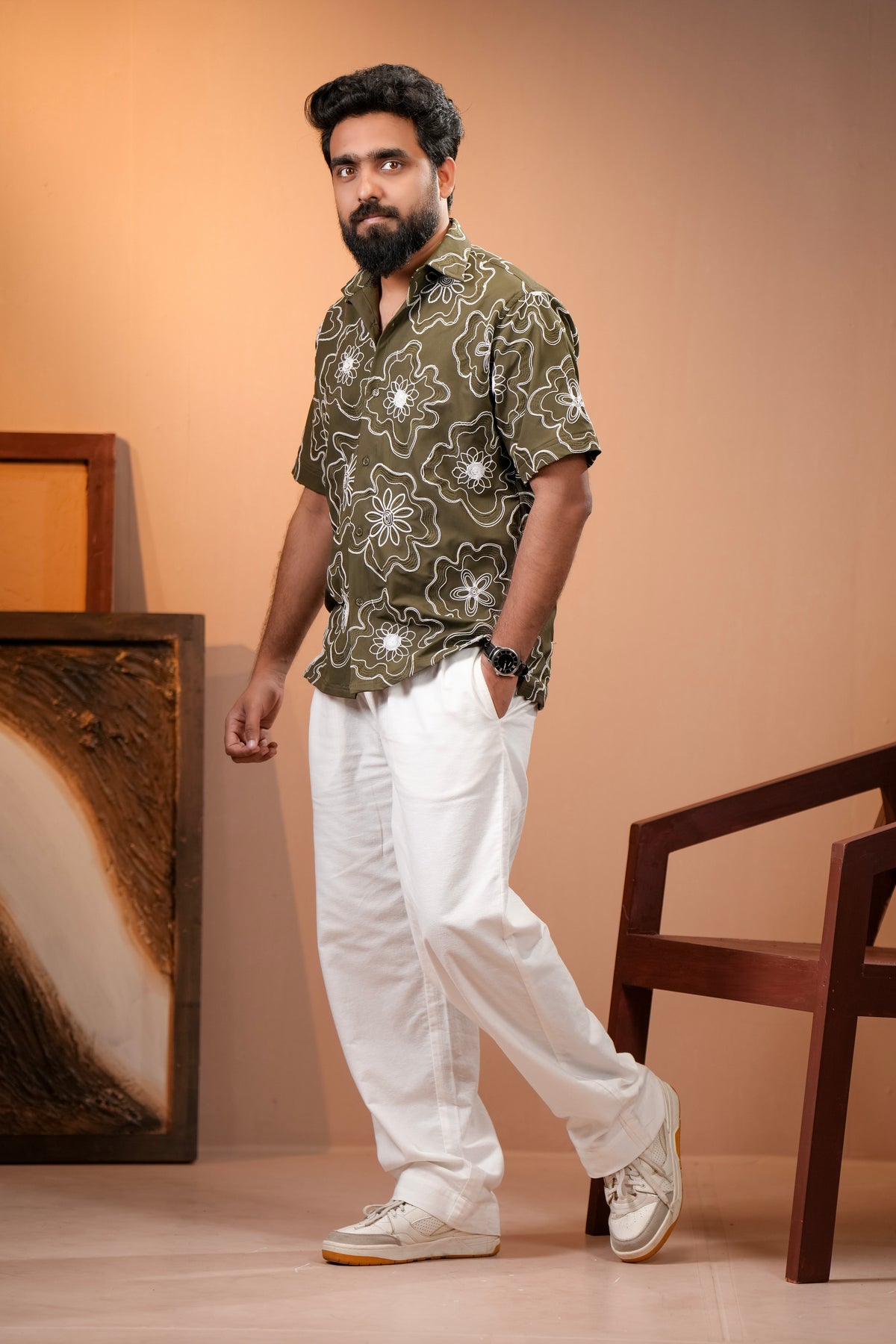 Embroidered Men's Cuban Shirt-3