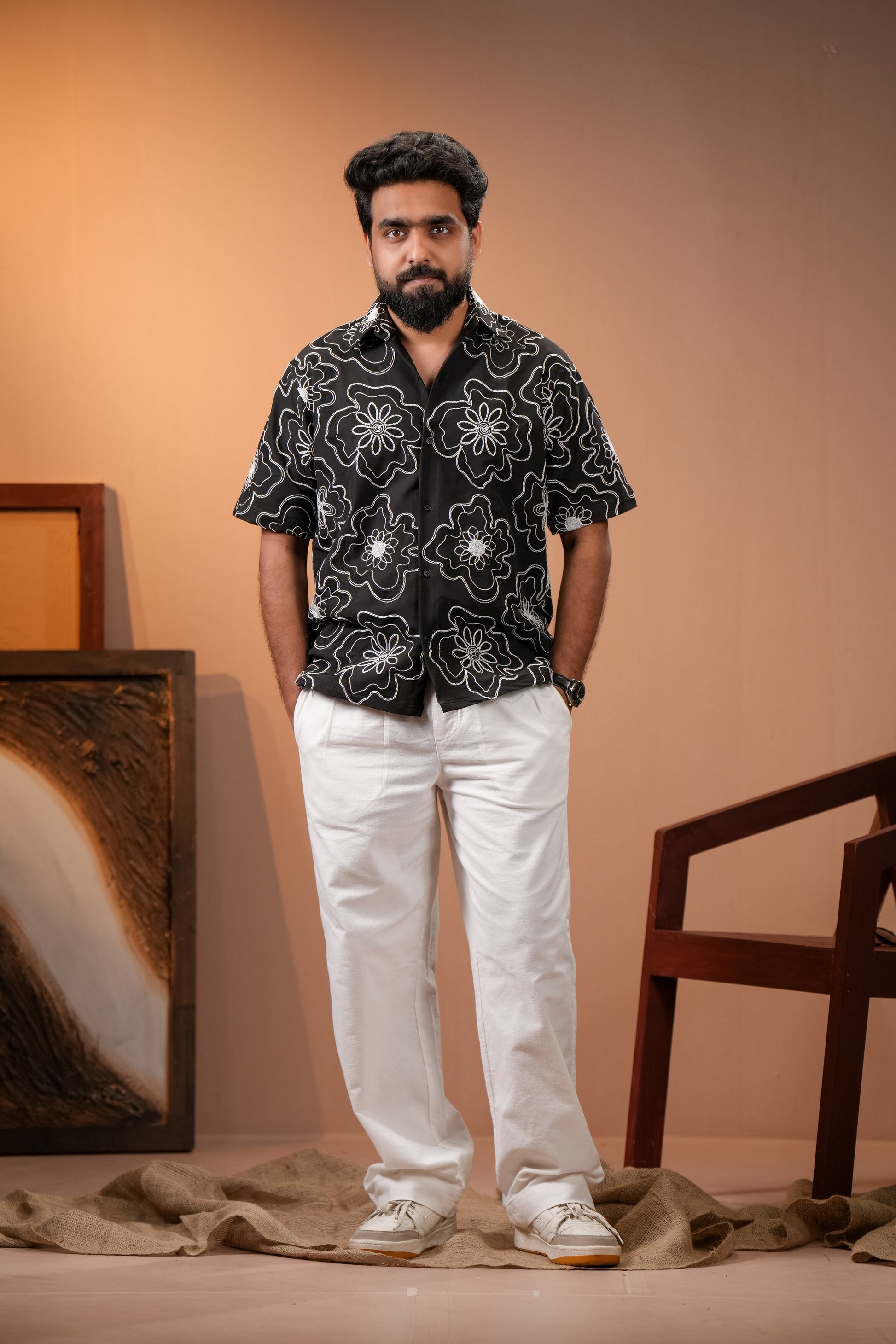 Embroidered Men's Cuban Shirt-1